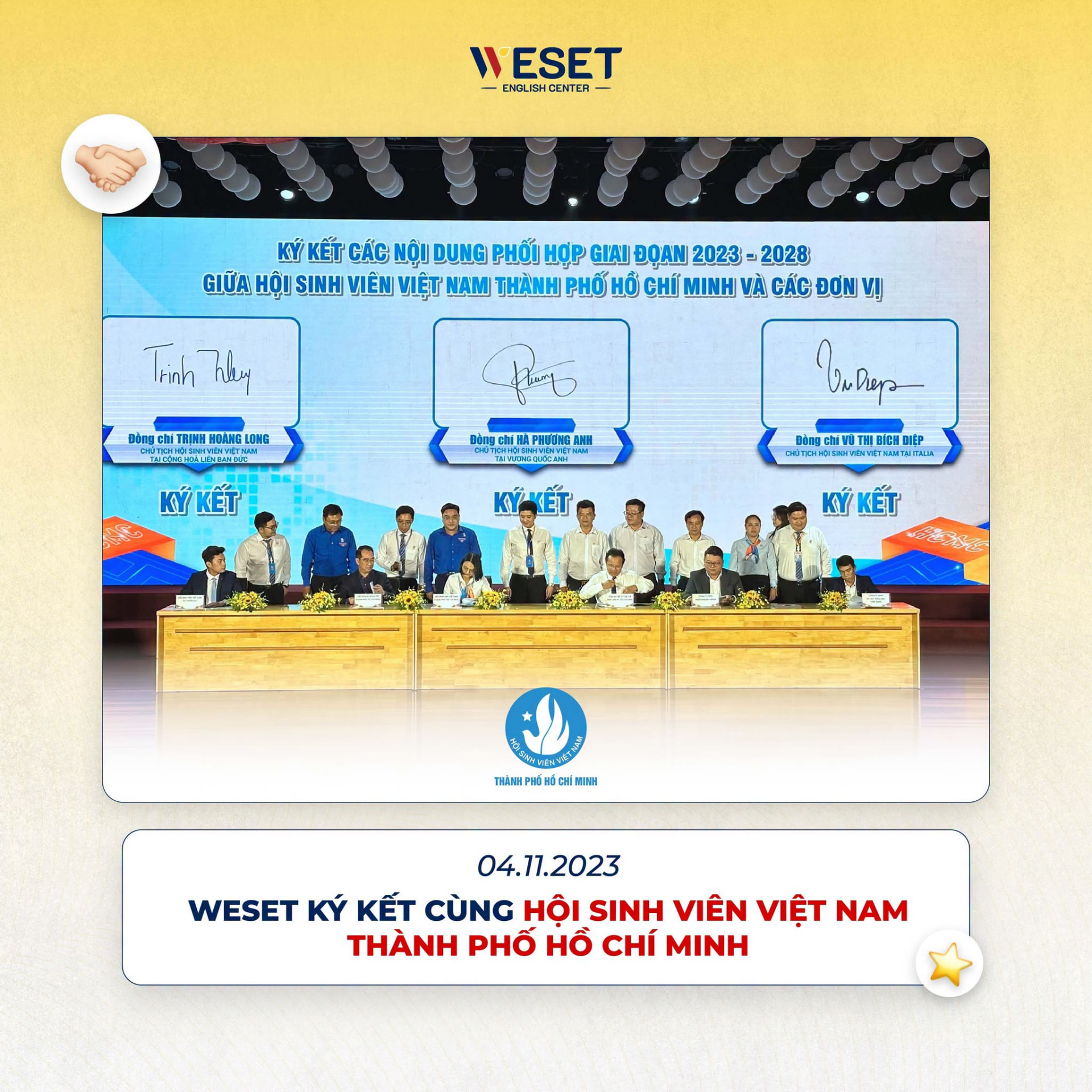 WESET ký kết cùng Hội Sinh viên Việt Nam TP.HCM ngày 04.11.2023